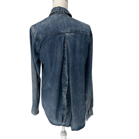 Cloth & Stone Chambray Button Front Split Back Tencel Shirt Sz Medium - Picture 5 of 8